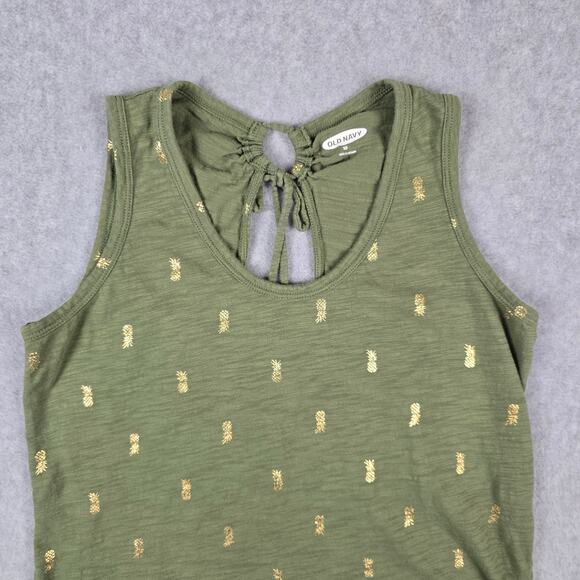 Old Navy Top Womens Size XS Knit Tie Back Tank Olive Green Gold Pineapple Print - Picture 6 of 16